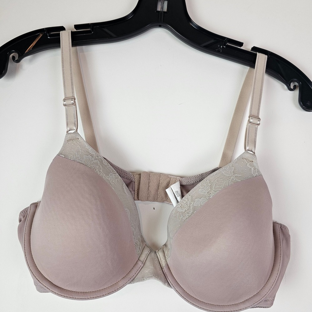 Warners No Side Effects Underwire Bra Mauve Taupe Lace Trim RF5041W 38B